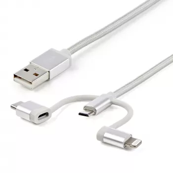 StarTech.com Καλώδιο Πολλαπλής Φόρτισης USB 1 m – USB σε Micro-USB ή USB-C ή Lightning για iPhone/iPad/iPod/Android – Πιστοποιημένο Apple MFi – Φορτιστής USB 3 σε 1 – Πλεκτό