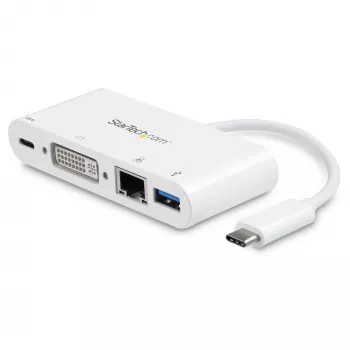 StarTech.com Αντάπτορας Πολλαπλών Θυρών USB-C – Αντάπτορας Βίντεο USB-C σε DVI-D (Digital) με φόρτιση διέλευσης 60 W Power Delivery, GbE, USB-A – Φορητός Mini Σταθμός Σύνδεσης για Laptops USB Type-C/Thunderbolt 3