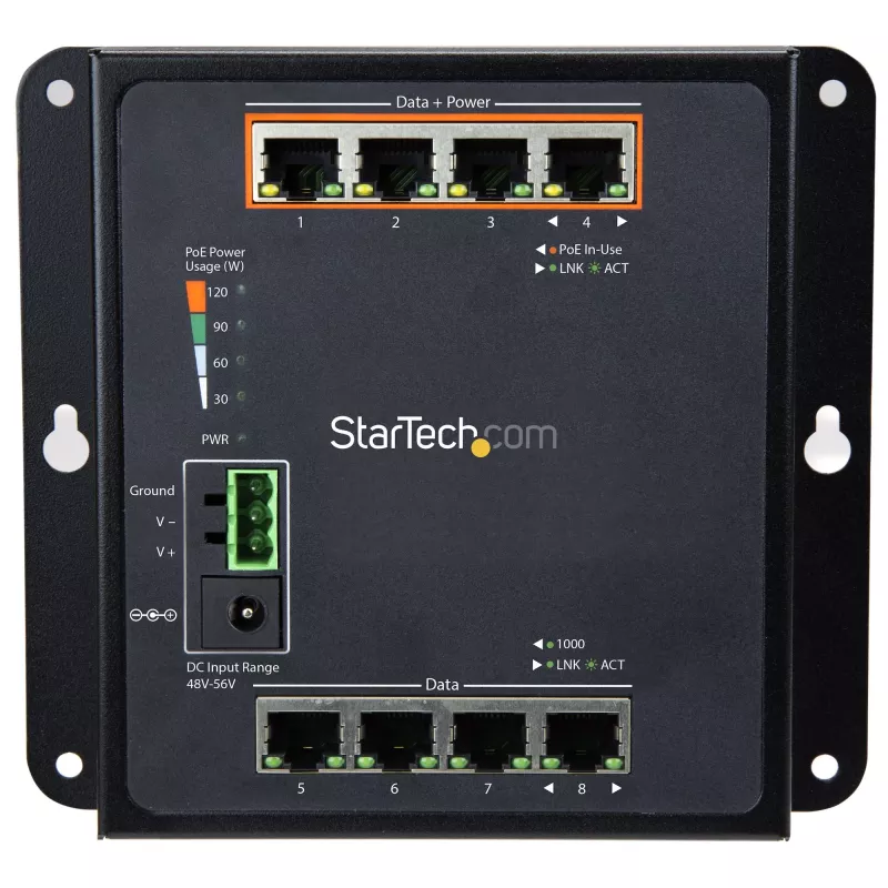 StarTech.com Βιομηχανικό Switch Gigabit PoE 8 Θυρών – 4 x PoE+ 30W – Power Over Ethernet – ενισχυμένο GbE Layer/L2 Managed Switch – ανθεκτικό Switch Gigabit Δικτύου Υψηλής Απόδοσης IP-30/-40 °C έως +75 °C – TAA