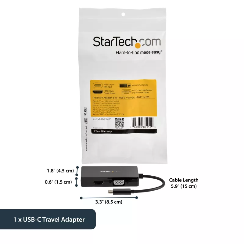StarTech.com Αντάπτορας Βίντεο Πολλαπλών Θυρών USB-C – 3 σε 1 – 4K 30 Hz – Μαύρο