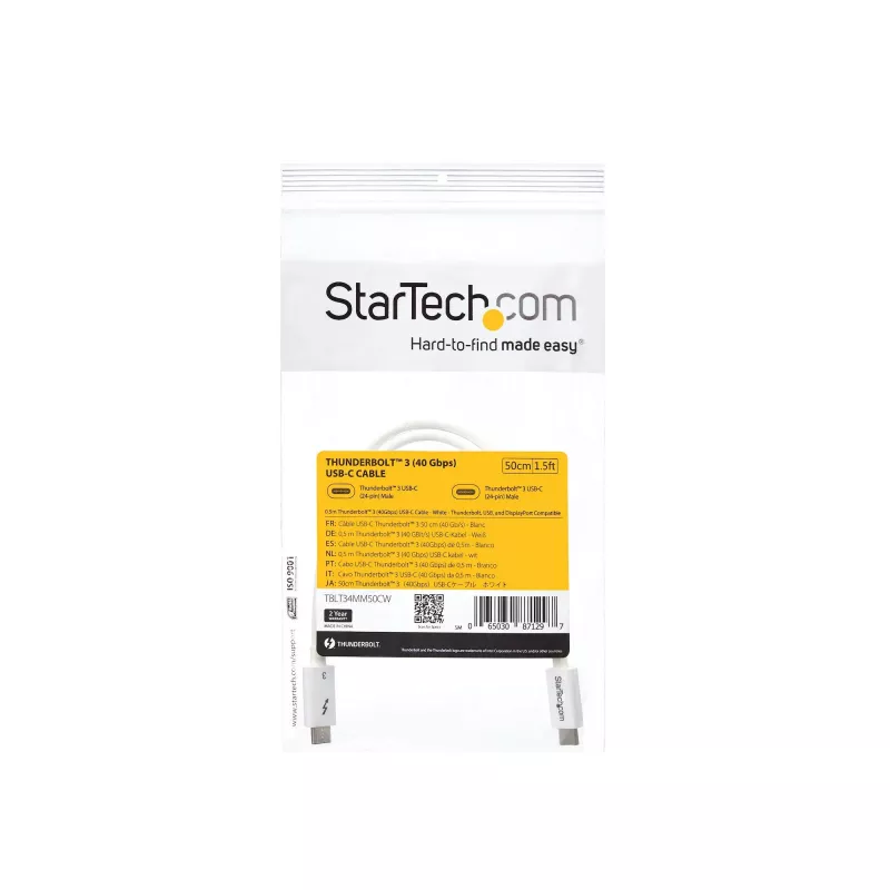 StarTech.com Καλώδιο Thunderbolt 3 – 40 Gbit/s – 0,5 m – Λευκό – Συμβατό με Thunderbolt, USB και DisplayPort