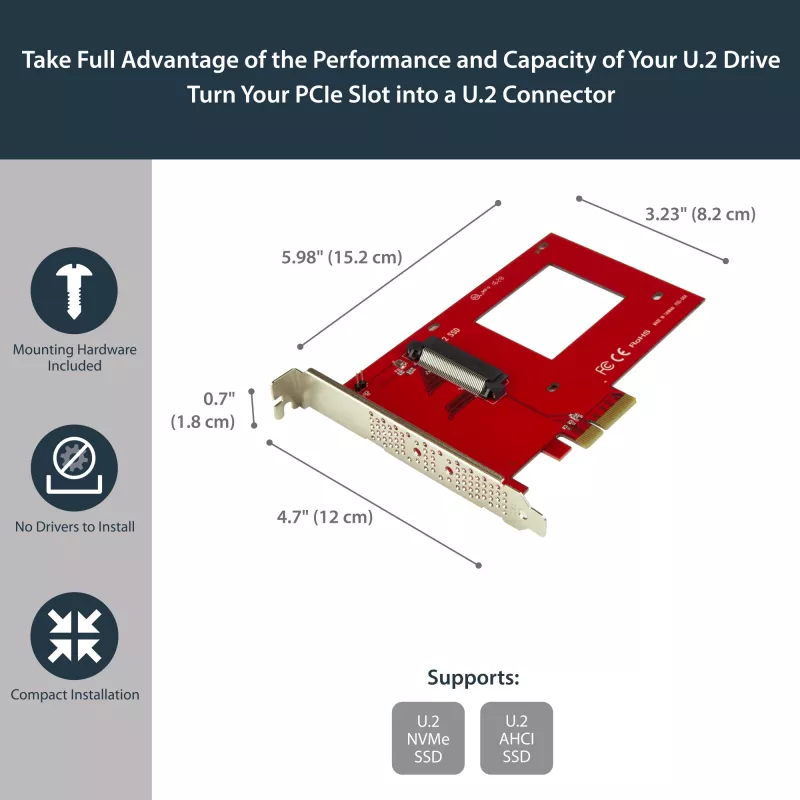 StarTech.com PEX4SFF8639 προσαρμογέας U.2 σε PCIe για SSD U.2 NVMe 2,5 ιντσών, SFF-8639, x4 PCIe 3.0