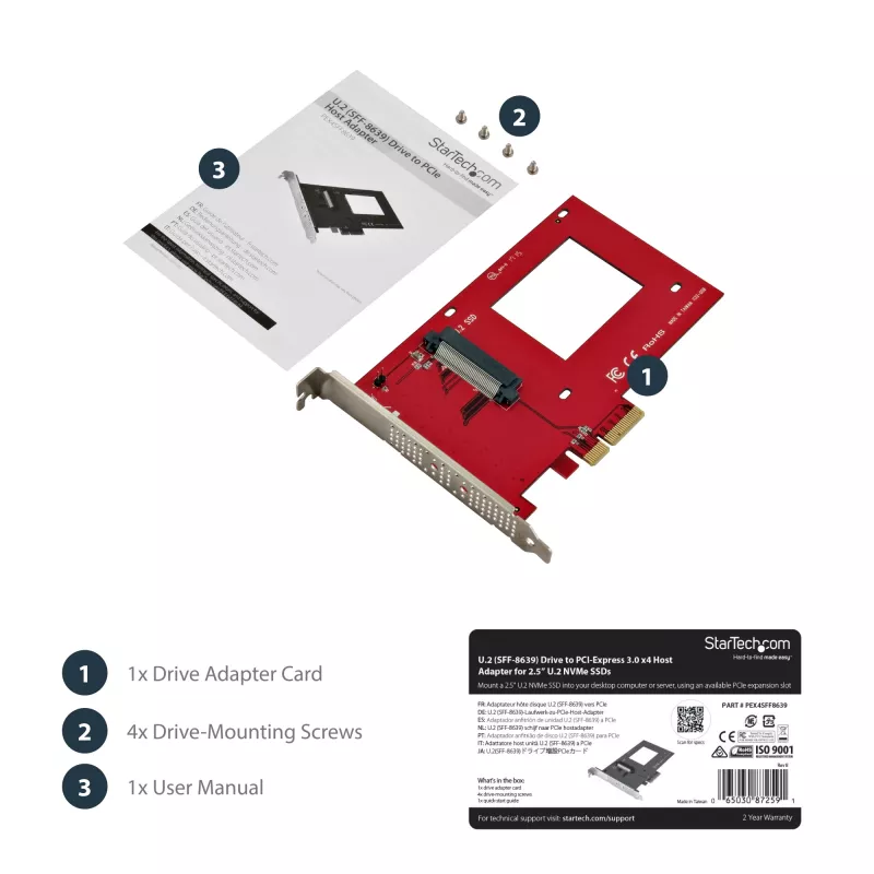StarTech.com PEX4SFF8639 προσαρμογέας U.2 σε PCIe για SSD U.2 NVMe 2,5 ιντσών, SFF-8639, x4 PCIe 3.0