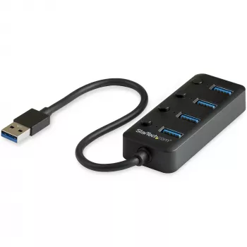StarTech.com Hub USB 3.0 4 θυρών – USB-A σε 4x USB 3.0 Type-A με μεμονωμένους διακόπτες on/off για τις θύρες – SuperSpeed 5 Gbit/s USB 3.1/3.2 Gen 1 – Τροφοδοσία από το bus USB – Φορητό – Καλώδιο 25 cm σταθερά ενσωματωμένο~4 Port USB 3.0 Hub – USB-A σε 4x USB 3.0 Type-A με μεμονωμένους διακόπτες on/off για τις θύρες – SuperSpeed USB 3.2 Gen 1 (5 Gbit/s) – Τροφοδοσία από το bus USB – Φορητό – 9,8 i
