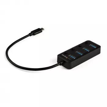 StarTech.com Hub USB-C 4 θυρών – USB-C σε 4x θύρες USB 3.0 Type-A με μεμονωμένους διακόπτες on/off – SuperSpeed 5 Gbit/s USB 3.1/3.2 Gen 1 – Τροφοδοσία από το bus USB – Φορητό – Καλώδιο 25 cm σταθερό