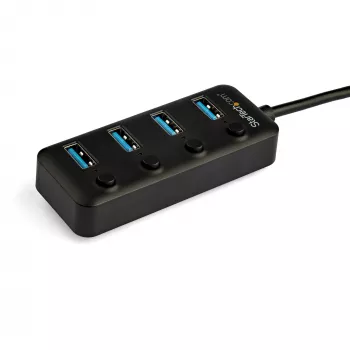 StarTech.com Hub USB-C 4 θυρών – USB-C σε 4x θύρες USB 3.0 Type-A με μεμονωμένους διακόπτες on/off – SuperSpeed 5 Gbit/s USB 3.1/3.2 Gen 1 – Τροφοδοσία από το bus USB – Φορητό – Καλώδιο 25 cm σταθερό