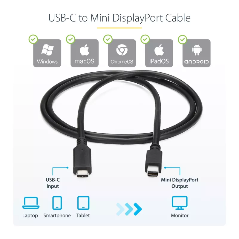 StarTech.com Καλώδιο USB-C σε Mini DisplayPort 6 ft. (1,8 m) - 4K 60Hz - Μαύρο