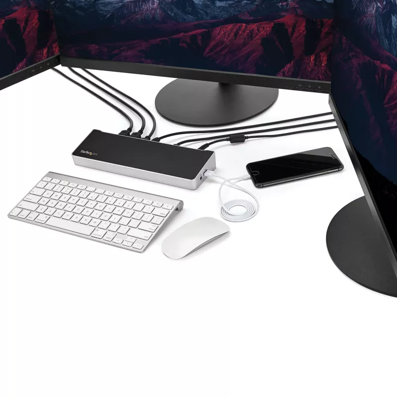 StarTech.com Dock USB-C 4K, Σταθμός σύνδεσης τριπλής οθόνης UHD 4K, Mac & Windows, USB-C σε HDMI & DisplayPort, 100W Power Delivery, Hub 5x USB 5Gbit/s – TAA