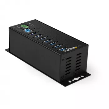 StarTech.com Hub USB 3.0 7 θυρών με τροφοδοτικό – Μεταλλικό βιομηχανικό hub USB-A με προστασία ESD και υπέρτασης 350 W – Τοποθέτηση DIN/τοίχου/γραφείου – Hub υψηλής ταχύτητας USB 3.2 Gen 1 (5 Gbit/s) – TAA