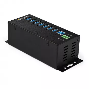 StarTech.com Hub USB 3.0 7 θυρών με τροφοδοτικό – Μεταλλικό βιομηχανικό hub USB-A με προστασία ESD και υπέρτασης 350 W – Τοποθέτηση DIN/τοίχου/γραφείου – Hub υψηλής ταχύτητας USB 3.2 Gen 1 (5 Gbit/s) – TAA