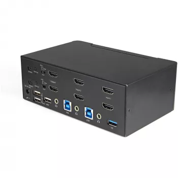 StarTech.com Διακόπτης KVM HDMI 2 θυρών για διπλή οθόνη – 4K 60 Hz Ultra HD HDR – Επιτραπέζιος διακόπτης KVM HDMI 2.0 4K με hub USB 3.0 2 θυρών (5 Gbit/s) & 4x USB 2.0 HID, Ήχος – Εναλλαγή με hotkey – TAA