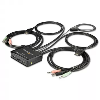 StarTech.com Διακόπτης KVM HDMI 2 θυρών - 4K 60Hz - Συμπαγής επιτραπέζιος διακόπτης KVM USB UHD/Ultra HD διπλών θυρών με ενσωματωμένα καλώδια 1,2 m & ήχο - Τροφοδοσία από το bus & απομακρυσμένη εναλλαγή - MacBook ThinkPad