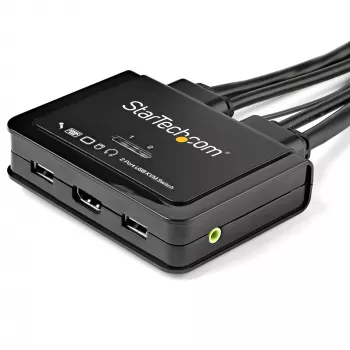 StarTech.com Διακόπτης KVM HDMI 2 θυρών - 4K 60Hz - Συμπαγής επιτραπέζιος διακόπτης KVM USB UHD/Ultra HD διπλών θυρών με ενσωματωμένα καλώδια 1,2 m & ήχο - Τροφοδοσία από το bus & απομακρυσμένη εναλλαγή - MacBook ThinkPad