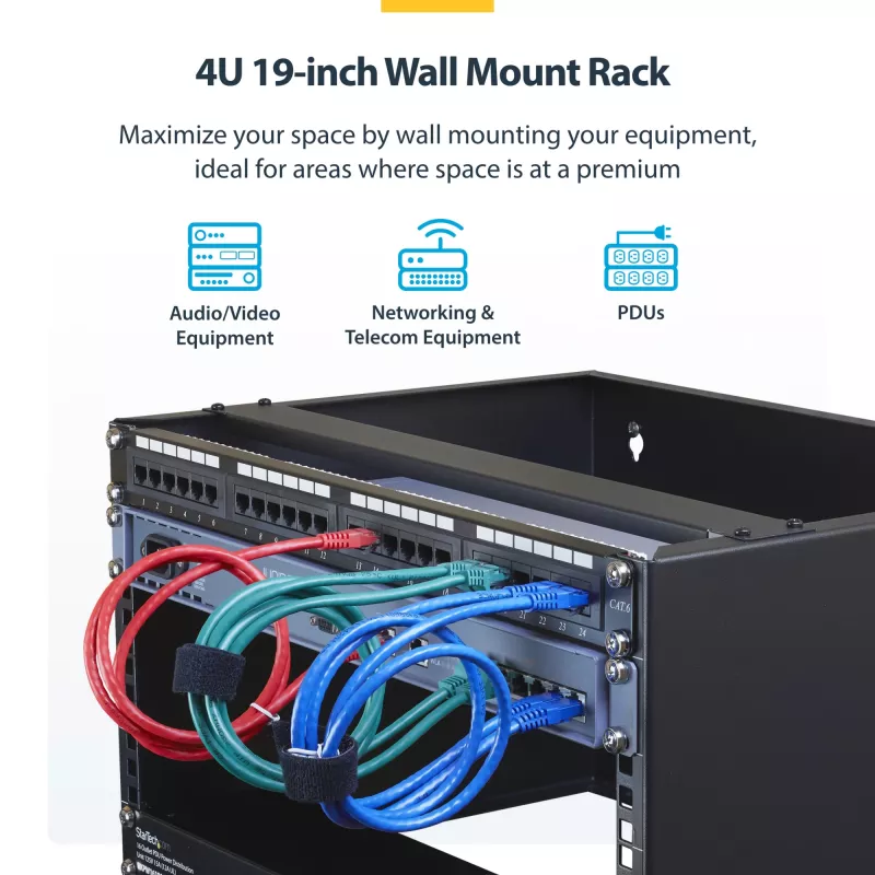 StarTech.com Επιτοίχιο Rack Δικτύου 4U – βάθους 14 inch (flaches Profil) – Βάση Patch Panel 19 inch για επίπεδους server και εξοπλισμό IT, network switches – Αντοχή 20 kg, Μαύρο