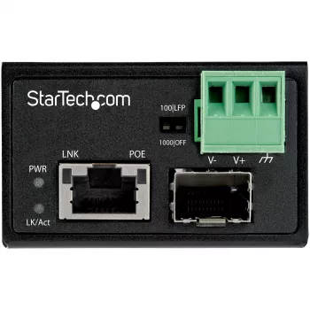 StarTech.com PoE+ Βιομηχανικός Μετατροπέας Μέσων Οπτικής Ίνας σε Ethernet 30W - SFP σε RJ45 - Singlemode/Multimode Οπτική Ίνα σε Χάλκινο Gigabit Ethernet - Mini/συμπαγές μέγεθος - IP-30/ -40 έως +75°C