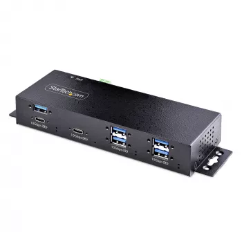 StarTech.com Βιομηχανικό Hub USB 10Gbps 7 θυρών με τροφοδοτικό, μέταλλο, τοποθετήσιμο, 5x USB-A και 2x USB-C Downstream θύρες, προστασία ESD, Powered USB-Hub, TAA