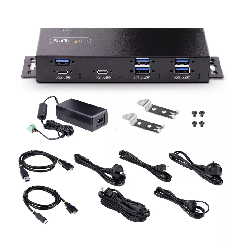 StarTech.com Βιομηχανικό Hub USB 10Gbps 7 θυρών με τροφοδοτικό, μέταλλο, τοποθετήσιμο, 5x USB-A και 2x USB-C Downstream θύρες, προστασία ESD, Powered USB-Hub, TAA