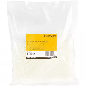StarTech.com Δεματικά 15cm – πλάτος 3mm, διάμετρος δέσμης 39mm, αντοχή εφελκυσμού 18kg, αυτοασφαλιζόμενα δεματικά Nylon με κυρτή μύτη – 94V-2/UL-listed, Συσκευασία 1000 τεμ. – Λευκό