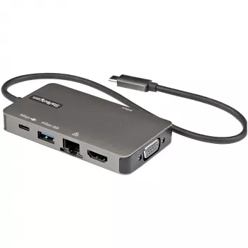 StarTech.com πολυθύρα προσαρμογέας USB-C – USB-C σε 4K 30Hz HDMI ή 1080p VGA – μίνι dock USB Type-C με 100W Power Delivery Passthrough, 3 θυρών USB hub 5Gbps, GbE – 12″ (30 cm) ενσωματωμένο καλώδιο