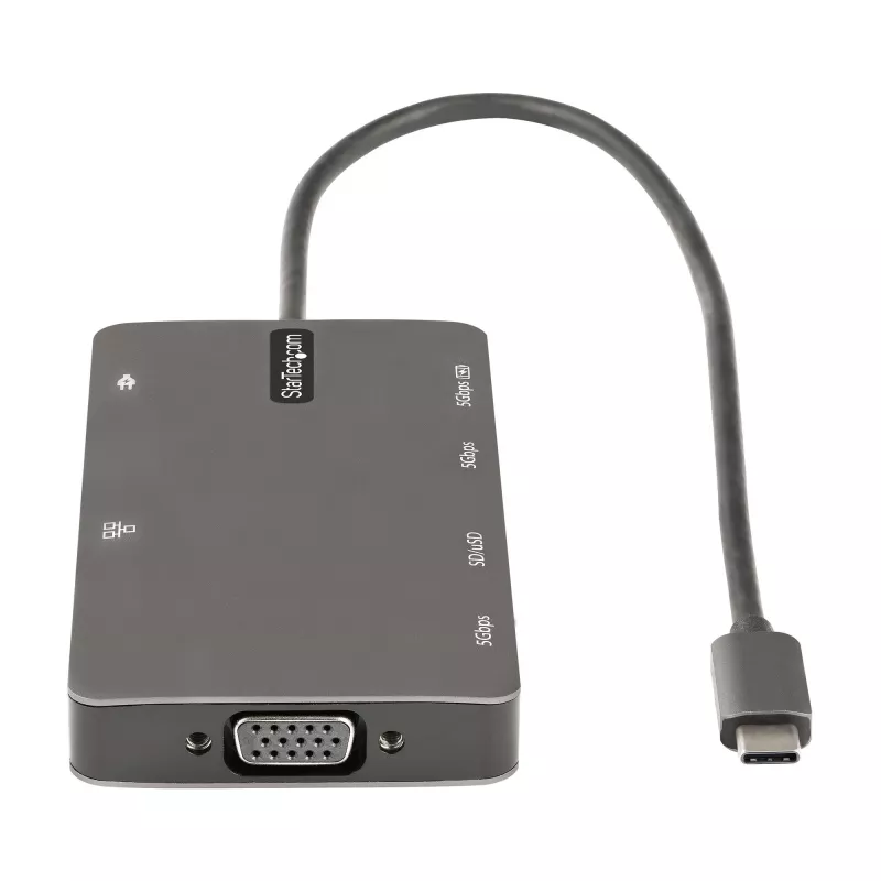 StarTech.com πολυθύρα προσαρμογέας USB-C – HDMI 4K 30Hz ή VGA Travel Dock – 5Gbps USB 3.0 hub (θύρες USB-A/USB-C) – 100W Power Delivery – SD/Micro SD – GbE – καλώδιο 30cm – μίνι dock USB-C
