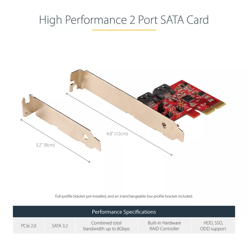 StarTech.com κάρτα SATA PCIe - κάρτα επέκτασης SATA PCIe 2 θυρών - 6Gbps - Full/Low Profile - προσαρμογέας/ελεγκτής PCI Express σε SATA - ASM1062R SATA RAID - μετατροπέας PCIe σε SATA