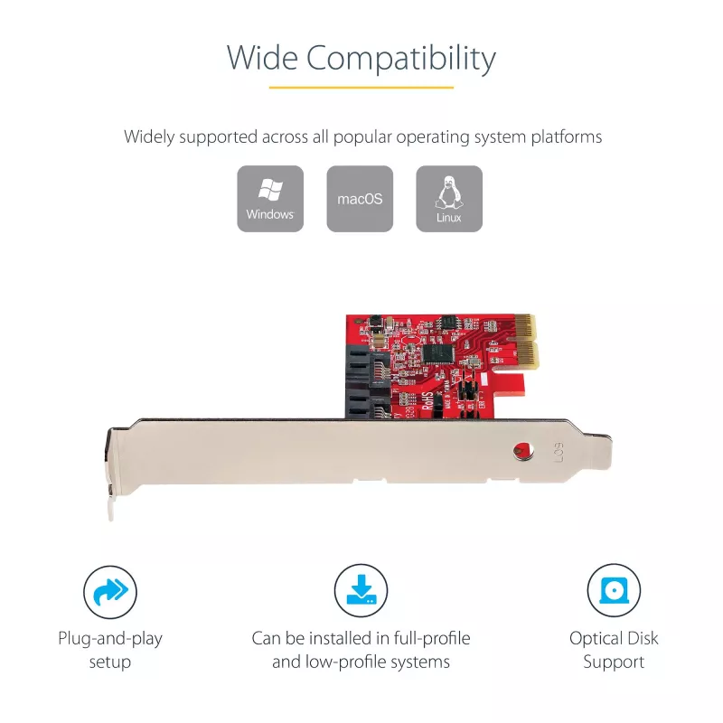 StarTech.com κάρτα SATA PCIe - κάρτα επέκτασης SATA PCIe 2 θυρών - 6Gbps - Full/Low Profile - προσαρμογέας/ελεγκτής PCI Express σε SATA - ASM1062R SATA RAID - μετατροπέας PCIe σε SATA