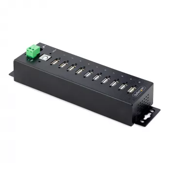StarTech.com βιομηχανικό hub USB 2.0 10 θυρών, στιβαρό hub USB με προστασία ESD επιπέδου 4, τοποθέτηση DIN/τοίχου/γραφείου hub USB-A, επέκταση θυρών USB με κλειδούμενες θύρες, hub USB πολλαπλών θυρών