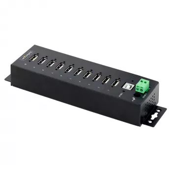 StarTech.com βιομηχανικό hub USB 2.0 10 θυρών, στιβαρό hub USB με προστασία ESD επιπέδου 4, τοποθέτηση DIN/τοίχου/γραφείου hub USB-A, επέκταση θυρών USB με κλειδούμενες θύρες, hub USB πολλαπλών θυρών