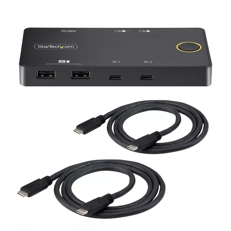 StarTech.com διακόπτης KVM USB-C 2 θυρών, μονή οθόνη 4K 60Hz HDMI, διπλές θύρες 100W Power Delivery Pass-through, bus powered, συμβατός με USB Type-C/USB4/Thunderbolt 3/4 – Small Form Factor