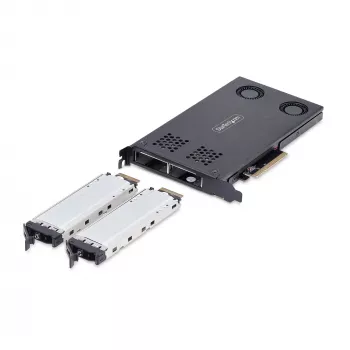 StarTech.com Dual-Bay M.2 NVMe SSD σε PCIe x8 πλαίσιο αντικατάστασης; Απαιτείται Bifurcation; Εγκατάσταση χωρίς εργαλεία, PCIe-Backplane με δύο υποδοχές Hot-Swap