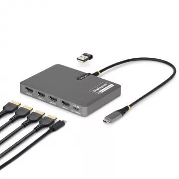 StarTech.com Προσαρμογέας σταθμού εργασίας USB-C σε Quad-Monitor, 4K 60Hz HDMI, 140W PD Passthrough για φόρτιση φορητού, θύρα USB για ασύρματο πληκτρολόγιο / ποντίκι, TAA