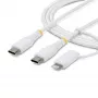 StarTech.com Καλώδιο φόρτισης USB-C 2 σε 1 ανθεκτικό 2m (6ft) με προσαρμογέα Lightning, 30W/60W (3A), πιστοποιημένο Apple MFi, πλεκτό καλώδιο φόρτισης USB-C για iPhone/iPad/Android