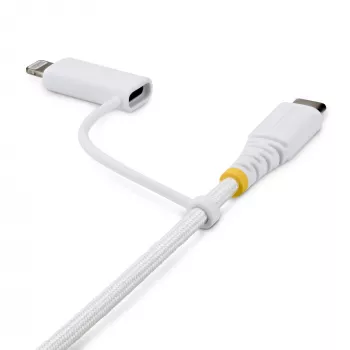 StarTech.com Καλώδιο φόρτισης USB-C 2 σε 1 ανθεκτικό 2m (6ft) με προσαρμογέα Lightning, 30W/60W (3A), πιστοποιημένο Apple MFi, πλεκτό καλώδιο φόρτισης USB-C για iPhone/iPad/Android