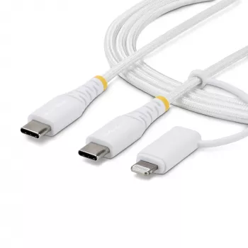 StarTech.com Καλώδιο φόρτισης USB-C 2 σε 1 ανθεκτικό 1m (3ft) με προσαρμογέα Lightning, 30W/60W (3A), πιστοποιημένο Apple MFi, πλεκτό καλώδιο φόρτισης USB-C για iPhone/iPad/Android