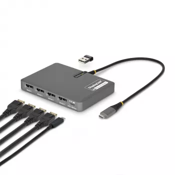 StarTech.com Προσαρμογέας σταθμού εργασίας USB-C σε Quad-Monitor, 4K 60Hz DisplayPort, 140W PD Passthrough για φόρτιση φορητού, θύρα USB για ασύρματο πληκτρολόγιο / ποντίκι, TAA
