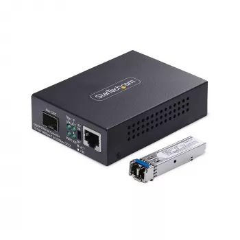 StarTech.com Μετατροπέας μέσου Gigabit Ethernet χαλκού σε ίνα, SM LC, 20 km, 10/100/1000 Mbit/s, RJ45 σε LC, πλήρως μεταλλικό, 9K Jumbo Frames, συμμορφούμενο με TAA