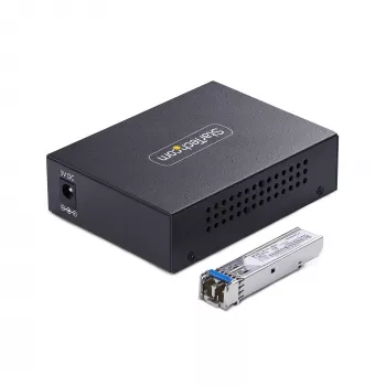StarTech.com Μετατροπέας μέσου Gigabit Ethernet χαλκού σε ίνα, SM LC, 20 km, 10/100/1000 Mbit/s, RJ45 σε LC, πλήρως μεταλλικό, 9K Jumbo Frames, συμμορφούμενο με TAA