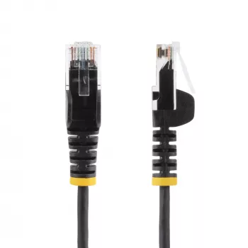 StarTech.com 15 m μαύρο λεπτό καλώδιο Ethernet CAT6, προστασία γλωττίδων, 100 W PoE, UTP, LSZH, 28AWG καθαρό γυμνό σύρμα χαλκού, λεπτό καλώδιο δικτύου RJ45 patch με ανακούφιση έλξης, ελεγμένο μεμονωμένα