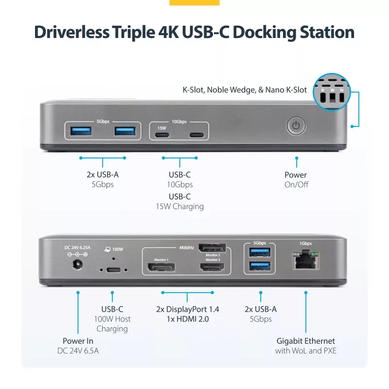 StarTech.com 199UE-USBC-DOCK Σταθμός σύνδεσης laptop/αντιγραφέας θυρών Ενσύρματο USB 3.2 Gen 2 (3.1 Gen 2) Type-C Γκρι