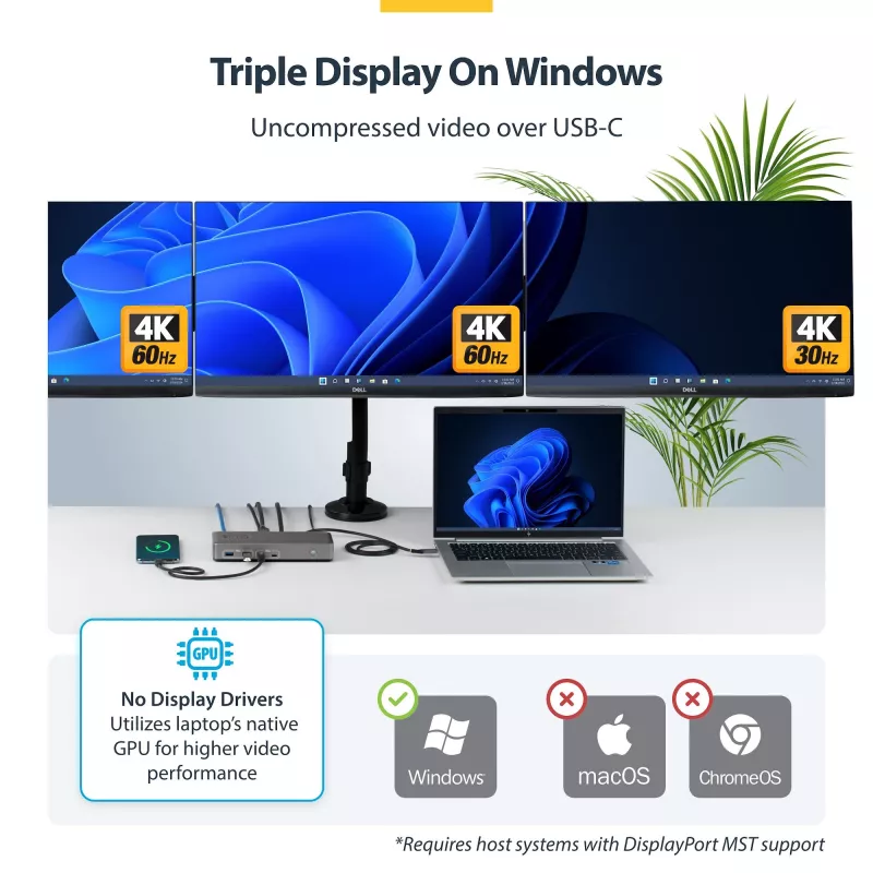 StarTech.com 199UE-USBC-DOCK Σταθμός σύνδεσης laptop/αντιγραφέας θυρών Ενσύρματο USB 3.2 Gen 2 (3.1 Gen 2) Type-C Γκρι