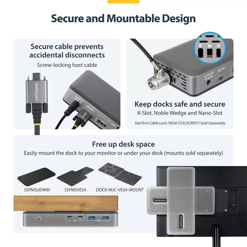 StarTech.com 199UE-USBC-DOCK Σταθμός σύνδεσης laptop/αντιγραφέας θυρών Ενσύρματο USB 3.2 Gen 2 (3.1 Gen 2) Type-C Γκρι