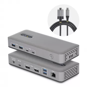 StarTech.com Σταθμός σύνδεσης USB-C για διπλή οθόνη, DisplayPort, 4K 60Hz, φόρτιση laptop 100W, 1GbE, χωρίς οδηγούς, dock πολλαπλών οθονών για Windows