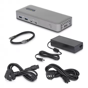StarTech.com Σταθμός σύνδεσης USB-C για διπλή οθόνη, DisplayPort, 4K 60Hz, φόρτιση laptop 100W, 1GbE, χωρίς οδηγούς, dock πολλαπλών οθονών για Windows