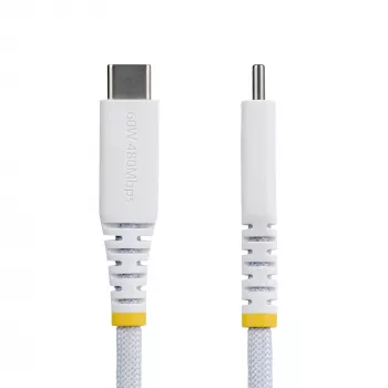 StarTech.com Λευκό καλώδιο φόρτισης USB-C 2 m (6 ft), 60 W (3 A) PD, διπλή πλεκτή επένδυση νάιλον/TPE, ανθεκτικό καλώδιο φόρτισης USB-C, καλώδιο φορτιστή laptop USB 2.0