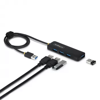 StarTech.com Hub USB-A 4 θυρών, 5 Gbit/s, τροφοδοσία από το bus, USB-A σε 4x USB-A Mini Hub, εξαιρετικά μακρύ καλώδιο host 61 cm, πλαστικό PCR, φορητό hub USB για desktop/laptop