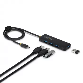 StarTech.com Hub USB-C 4 θυρών, 5 Gbit/s, τροφοδοσία από το bus, USB-C σε 4x USB-A Mini Hub, εξαιρετικά μακρύ καλώδιο host 61 cm, πλαστικό PCR, φορητό hub USB για desktop/laptop