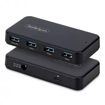 StarTech.com Hub USB-A 4 θυρών, 5 Gbit/s, αυτοτροφοδοτούμενο, καλώδιο host 2 σε 1 USB-C και USB-A, 1x θύρα φόρτισης BC 1.2, τροφοδοτικό 24W περιλαμβάνεται, MacBook και Windows
