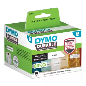 DYMO Original LabelWriter Durable Ετικέτες | 25mm x 89mm | Λευκό Poly | 2 ρολά x 350 (700 αυτοκόλλητες ετικέτες) | Υψηλής απόδοσης | Για εκτυπωτές ετικετών LabelWriter
