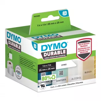 DYMO Original LabelWriter Durable Ετικέτες | 25 mm x 25 mm | Λευκό Poly | 2 ρολά x 850 (1.700 αυτοκόλλητες ετικέτες) | Υψηλής απόδοσης | Για εκτυπωτές ετικετών LabelWriter