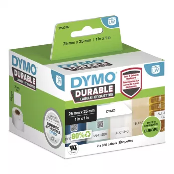DYMO Original LabelWriter Durable Ετικέτες | 25 mm x 25 mm | Λευκό Poly | 2 ρολά x 850 (1.700 αυτοκόλλητες ετικέτες) | Υψηλής απόδοσης | Για εκτυπωτές ετικετών LabelWriter